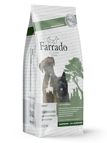 Farrado Kaninchen - Hundetrockenfutter für ausgewachsene Hunde Aller Rassen - getreidefrei, glutenfrei, zuckerfrei (12kg) von Farrado