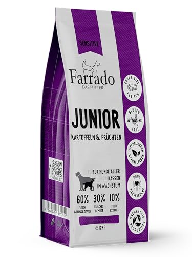 Farrado Welpenfutter | Puppy Junior getreidefrei & glutenfrei - Trockenfutter mit Lachs, Hering, Forelle (12 kg) von Farrado