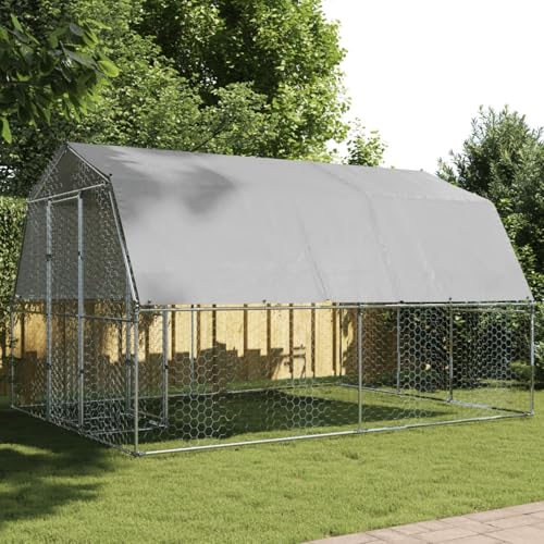 Fasba Hühnergehege mit Dach und Tür Hühnerkäfig Hühnerstall Hühnerhaus Geflügelstall Freilaufgehege Hühnervoliere Kaninchenstall Silbern Verzinkter Stahl von Fasba