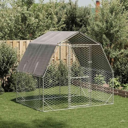 Fasba Hühnerkäfig, Hühnerstall, Freigehege für Hühner Kleintiere, Hühnerhaus, mit Dach 2,5x2x2,25 m Verzinkter Stahl von Fasba