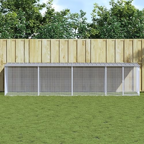 Fasba Hühnerkäfig Hühnerstall Hühnerhaus Geflügelstall Freilaufgehege Hühnervoliere Kaninchenstall mit Dach Hellgrau 403x98x90 cm Verzinkter Stahl von Fasba