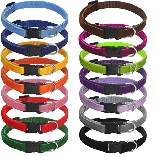 14-teiliges Set aus weichem Samt, Welpenhalsbänder für neugeborene Haustiere, Katzen, verstellbare Katzenstreu-Halsbänder, Haustier-Identifikation für Züchter, Halsumfang 22,9 cm – 30,5 cm (Medium) von Fashion & Lifestyle