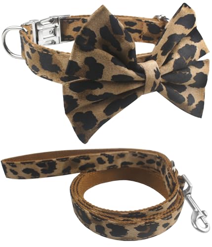 Weiches, bequemes, verstellbares Hundehalsband mit Fliege, strapazierfähiges Hundehalsband und Leine, Set für kleine, mittelgroße und große Hunde und Katzen, Welpenpflege-Zubehör, Länge 35,6 cm – 50,8 von Fashion & Lifestyle