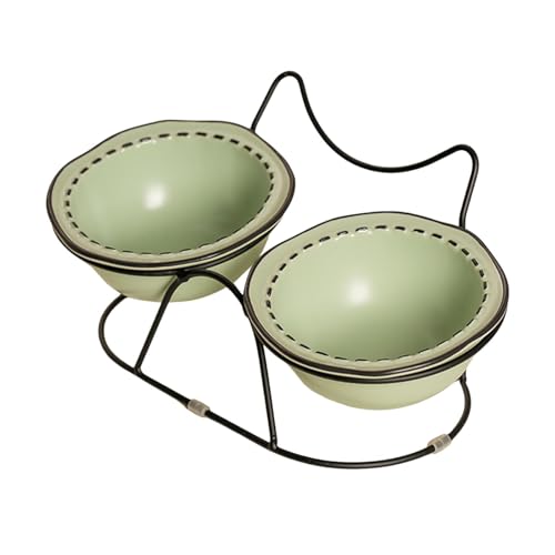 FashionCha Pet Bowl Fütterungsstation Schutz Haustiere Hals Katzenschale Feeder mit geneigtem Ständer für kleine mittelgroße und große Katzenkätzchen, GrÜn von FashionCha