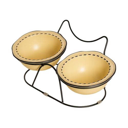 FashionCha Pet Bowl Fütterungsstation Schutz Haustiere Hals Katzenschale Feeder mit geneigtem Ständer für kleine mittelgroße und große Katzenkätzchen, Hellgelb von FashionCha