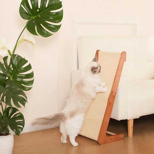 Großer 72,4 cm Sisal-Katzenkratzbaum aus L-förmigem Massivholz – Buchenholz-Basis, natürliches Sisal gewebte Kratzmatte, langlebig, Möbelschutz für Katzen Krallen und Spielen von FathiSooc