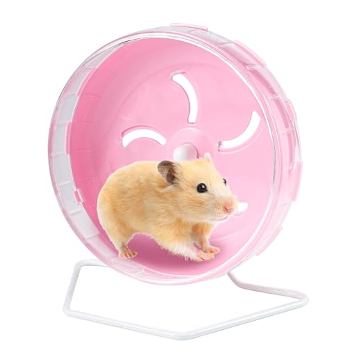 8,4 Zoll Silent Hamster Rad, Verstellbarer Ständer Syrisches Hamsterrad, Kleintiere Laufen Übungsräder für Meerschweinchen, Rennmäuse, Chinchilla (Rosa) von Fatiya