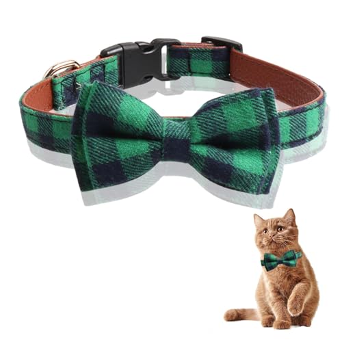 1 x grünes Haustierhalsband mit Fliege, britisches kariertes Haustierhalsband, Schleife, Schnalle, Hundehalsband aus PU- und Stoff, verstellbare Hunde-Fliege, 29–36 cm, bequemes Halsband für 1 x grünes Haustierhalsband mit Fliege, britisches kariertes Haustierhalsband, Schleife, Schnalle, Hundehalsband aus PU- und Stoff, verstellbare Hunde-Fliege, 29–36 cm, bequemes Halsband für von Favson