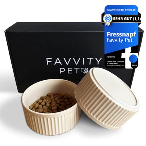 FAVVITY PET Hundenapf Keramik für Kleine und Grosse Hunde - Modern [rutschfest] Spülmaschinengeeignet | Futternapf Fressnapf für deinen Hund (2er Napf Set Beige 400 ml) von Favvity