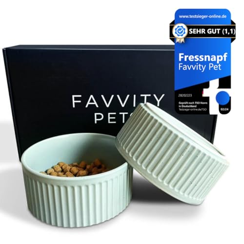FAVVITY PET Hundenapf Keramik für Kleine und Grosse Hunde - Modern [rutschfest] Spülmaschinengeeignet | Futternapf Fressnapf für deinen Hund (2er Napf Set Grün 400 ml) von Favvity