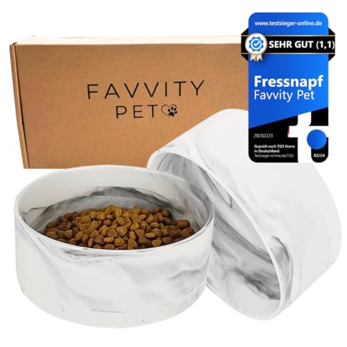 FAVVITY PET Hundenapf Keramik für Kleine und Grosse Hunde - Modern [rutschfest] Spülmaschinengeeignet | Futternapf Fressnapf für deinen Hund (2er Napf Set Grau 400 ml) von Favvity