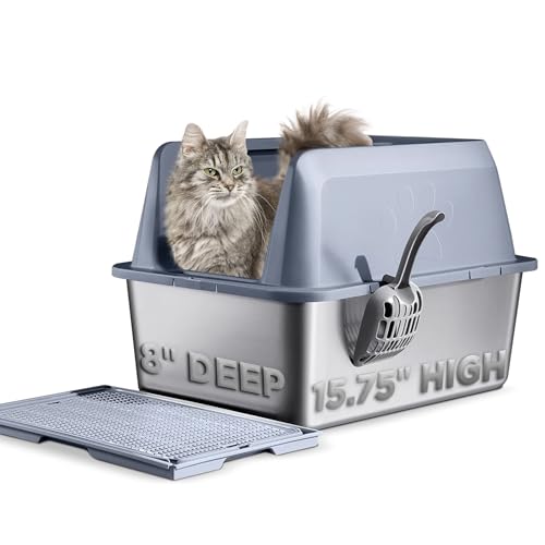 20,3 cm tief, 40 cm hohe Wandseiten, Edelstahl-Katzentoilette mit Deckel, extra große Katzentoilette für große Katzen, tiefe, auslaufsichere Katzentoilette, leicht zu reinigen, antihaftbeschichtet 20,3 cm tief, 40 cm hohe Wandseiten, Edelstahl-Katzentoilette mit Deckel, extra große Katzentoilette für große Katzen, tiefe, auslaufsichere Katzentoilette, leicht zu reinigen, antihaftbeschichtet von Faya Pets