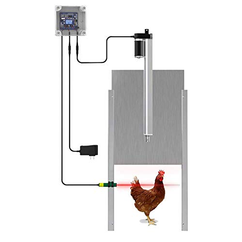 Fayelong Automatisches großes Hühnerstall-Türöffner-Kit mit Bonus-Fernbedienung und Infrarotsensor, regensicherem Aktuatormotor für die Zeitschaltuhr im Freien, 12-V-Gleichstromversorgung von Fayelong