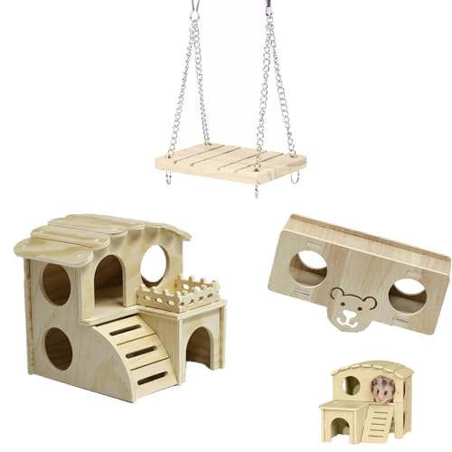 3 PCS Hamsterhaus Holz, Hamstertreppe, Hamster Spielhaus, für Hamster, Rennmäuse, Rattenkäfige von Fayemint