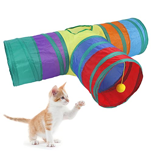 Faltbarer Katzentunnel, Kleines Tier Spieltunnel, Farbe Katzentunnel, mit Spaßball und 1 Guckloch, für Katzen, Hunde, Hamster, Kaninchen (3-Way) von Fayemint