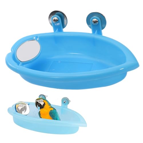 Fayemint 2 Stück Vogel Badewanne Mit Spiegel, Vogelkäfig Dusche Zubehör, Vogelbadewanne für Käfig, für Wellensittich Nymphensittich Sittich Fink (18.5×9.5×4cm) von Fayemint