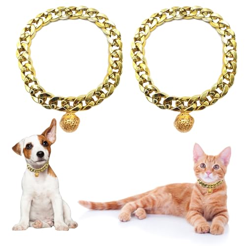 Fayemint 2 Stücke Gold Katzenhalsband, Gold Welpenhalsband mit Glocke, Haustier-Schmuckhalsband, für Haustier Cosplay Kostüm Foto Requisiten von Fayemint