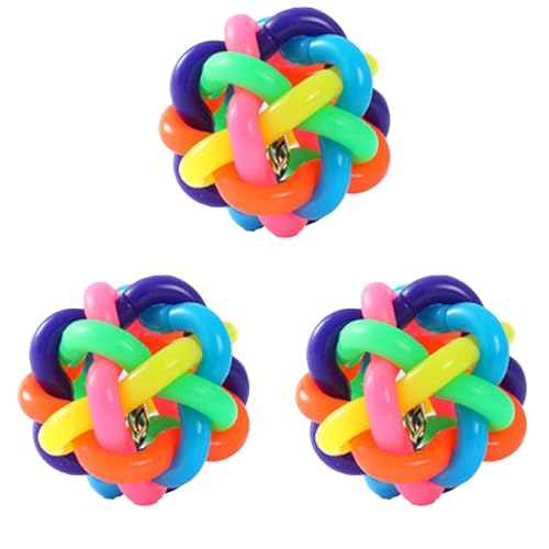 Fayemint 3 Stücke Hunde Bunte Glockenkugeln, Gummiball mit Glocke, Spielzeug für Kleine und Mittelgroße Hunde und Katzen (Bunt) von Fayemint