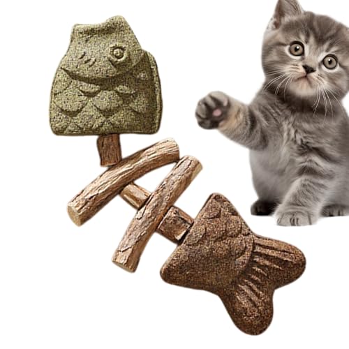 Fbinys Cat Teething Toy, Fish Bone Kitten Teether, Interactive Wooden Cat Chew Toy for Indoor & Outdoor Play, Safe Pet Toy for Teething Kittens, Boredom Relief, Health Aid von Fbinys