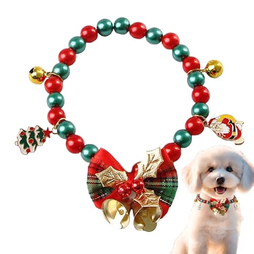 Fbinys Christmas Cat Halsband,Weiblich Welpen Halskette - Halsband mit Schleife Glocke und Santa Weihnachtsbaum Schneeflocken Elch Anhänger Festtag Zubehör für Kleine Hunde Mädchen Junge von Fbinys