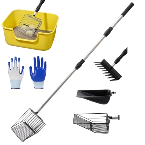 Fbinys Hühnerkotschaufel, Hühnerstall Streuschaufel mit ausziehbarem Griff, 4 Schaufelköpfe, ergonomisches Reinigungswerkzeug, langlebiger Bauernhofabfallentferner, ideal für Streu Tierabfälle, 700g von Fbinys