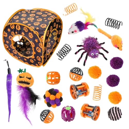 Kitten Toys for Indoor Kittens - Halloween-Themed Catnip Toy Set, Cat Toy, Feather Toys, and Cat Play Tunnel for Small Pets, Rabbits, and Kittens - Fun and Engaging Playtime von Fbinys