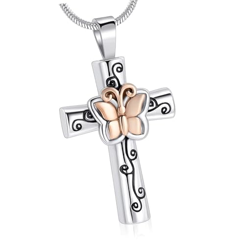 Haustier-Urnen-Halskette für Asche, Einäscherung, geschnitzte Schmetterlings-Halskette, Halsschmuck, Zubehör für Haustiere, Gedenkschmuck, Edelstahl-Asche von Fcnjsao