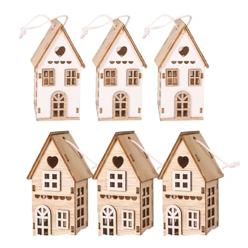 Fcuajdkq 6 Stück Mini-Weihnachts-Holzhaus zum Aufhängen Am Weihnachtsbaum, Weihnachtsdekoration 2025, für Zuhause, Kinder, Neujahrsgeschenk, Navidad von Fcuajdkq