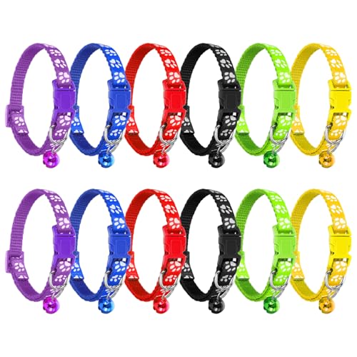12 Stück Welpenhalsbänder mit Glocke, Welpenhalsbänder, atmungsaktiv, Haustierhalsband, bunt, verstellbar, 19–32 cm, für kleine Hunde und Katzen von FdcLixuvol
