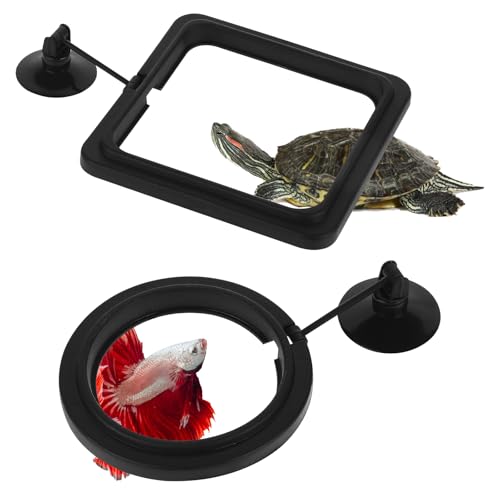 2 Pcs Futterautomat, Schwimmpflanzen Aquarium Futterring mit Saugnäpfen Schwimmende Pflanzenringe Wasserwechsel-Fischfutterspender Schwimmender Ring für Bettas, Goldfisch, Schildkröte (Schwarz) von FdcLixuvol