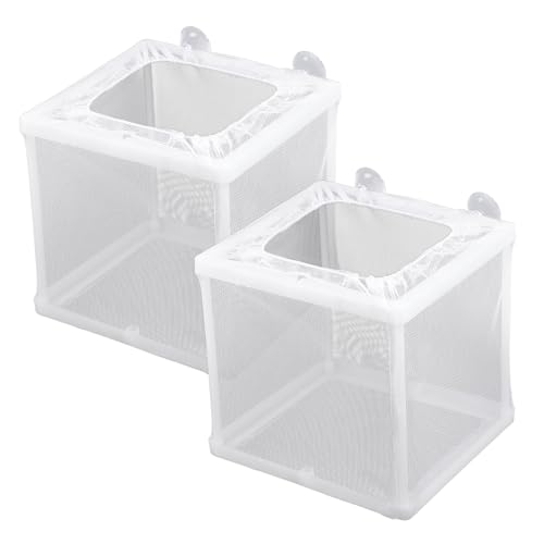 2 Stück Aufzuchtbecken Aquarium, Aquarium Fische Brutkasten Aquarium Isolation Netz Ablaichkasten Fischzuchtkasten mit Saugnapf Laichkasten für Aquarium Baby Fisch, 16x14x15 cm von FdcLixuvol
