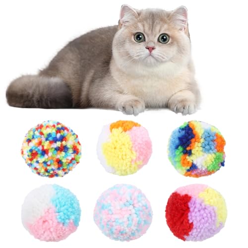 FdcLixuvol Katzenspielzeug, Bälle, Katzenbälle, mehrfarbig, für Katzen, Bommel, Spielzeug, Kitty-Garnquaste, kleiner Plüschball, interaktives Kätzchenspielzeug für Haustiere, 6 Stück von FdcLixuvol