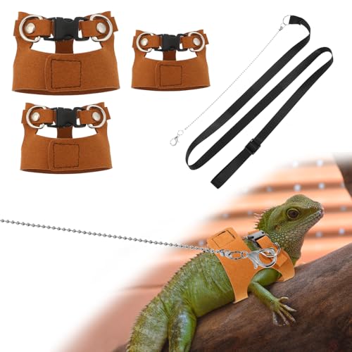 Leinen- und Geschirr-Set, verstellbar, weich, Eidechsengeschirr, Gehweste, Leine, Zubehör-Set für Eichhörnchen und andere kleine Reptilien, 3 Größen, Braun, 3 Stück von FdcLixuvol