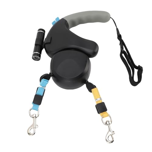 2 Hundeleine, Doppelköpfige Hundeleine mit LED -Licht 3 Meter, Unabhängige Kontrolle, Stoßdämpferkissen, LED -Leitlicht, Geeignet für Hunde (Black) von Fdit