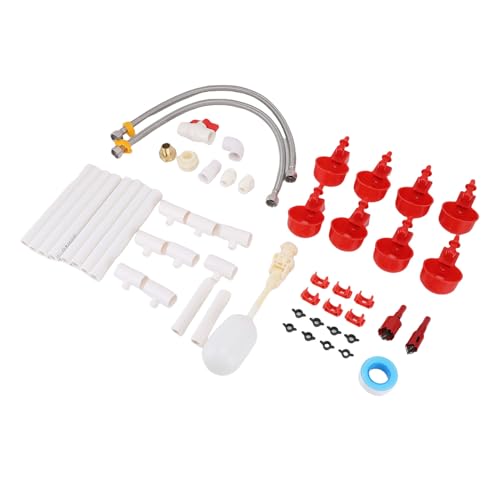Fdit Automatisches Hühnerwassersystem, Hühnerwasserbecher Hähnchenwasser-Feeder Geflügel Wasserer Enthalten Horizontale Brustwarzen Auto-Fill-Tassen Schlauchadapter von Fdit