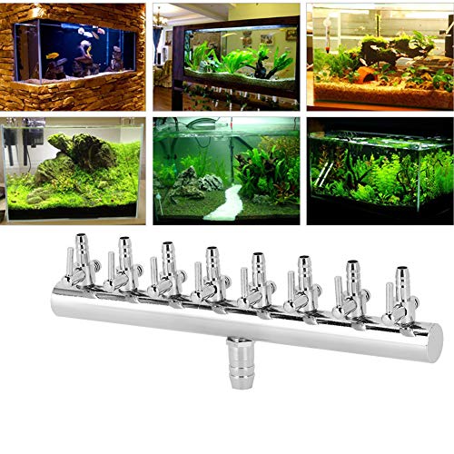 Fdit Edelstahl Fischertank Splitter Einstellbarer Sauerstoffrohrsteuerventil für Aquariumluftpumpe 8 Wege für Angeltankliebhaber (8-Kopf-Splitter) von Fdit
