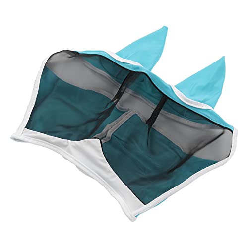 Fdit Fliegenmaske Pferd, Weiche, Elastische Pferdefliegenmaske, Anti-Mücken-Strickstoff, Bequem, Atmungsaktiv, für (Klettverschluss, groß, blau) von Fdit