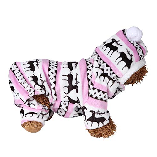 Fdit Pet Plüsch Warme Kleidung Hundekostüm Weicher Winterhund Hoodie Netter Overall Entzückender Hirsch Haustierkleidung Jumpsuit Pink für Hunde Katzen(L) von Fdit