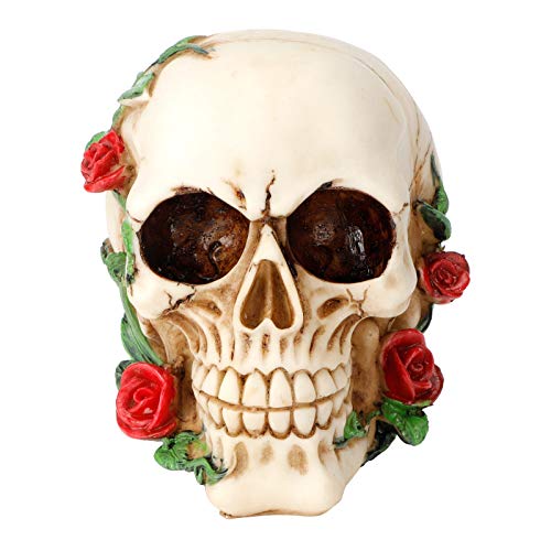 Horrible Bunte Muster Schädel Skelett Ornamente Harz Rose Flower Crafts für Halloween Home Decoration von Fdit