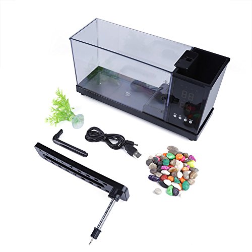 Mini Fish Tank Aquarium mit Drehbarem LED-Licht, Multifunktion Ale Zeitanzeige Wecker Funktion, Gutes für Wohnzimmer, Schlafzimmer und Büro (Black) von Fdit