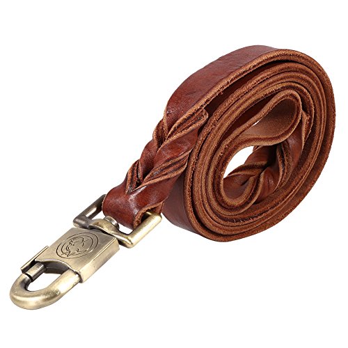 Weiches Leder Hundeleine Hundetraining Taille Gürtel Walking Collar Leine Geflochtene Haustierkette Hunde führt Seil Farbe braun für Walking Laufen Wandern Jogging(2.5 * 120CM) von Fdit