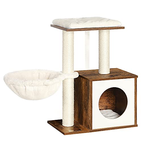 FEANDREA WoodyWonders Kleiner Katzenbaum für Kätzchen, Moderner Katzenturm für Indoor-Katzen, Katzenhaus mit Kratzstämmen, Abnehmbare Waschbare Kissen, Rustikales Braun UPCT122X01 FEANDREA WoodyWonders Kleiner Katzenbaum für Kätzchen, Moderner Katzenturm für Indoor-Katzen, Katzenhaus mit Kratzstämmen, Abnehmbare Waschbare Kissen, Rustikales Braun UPCT122X01 von Feandrea