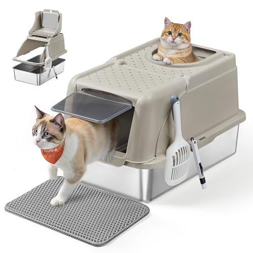 Feandrea Edelstahl Katzenklo, XL, Katzentoilette mit Deckel, mit Schaufel, Bürste und 2 Eingängen, für Katzen bis 15 kg, cappuccinobeige PPT005K01 Feandrea Edelstahl Katzenklo, XL, Katzentoilette mit Deckel, mit Schaufel, Bürste und 2 Eingängen, für Katzen bis 15 kg, cappuccinobeige PPT005K01 von Feandrea