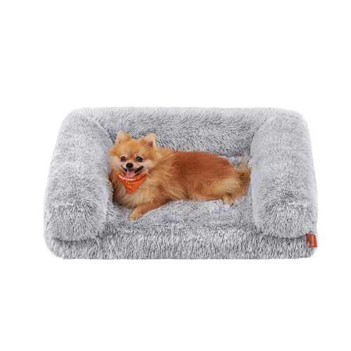 Feandrea FluffyHug Hundebett, Hundekissen Größe M, Hundematte für Miniaturhunde, kleine Hunde, Hundesofa Noppenschaumstoff, Bezug abnehmbar und waschbar, 76 x 58 x 23 cm, Ombré-Grau PGW231G01 von Feandrea