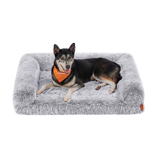 Feandrea FluffyHug Hundebett, Hundekissen Größe XL, Hundematte für mittelgroße und große Hunde, Hundesofa Noppenschaumstoff, Bezug abnehmbar und waschbar, 106 x 80 x 23 cm, Ombré-Grau PGW233G01 von Feandrea