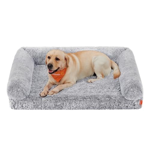 Feandrea FluffyHug Hundebett, Hundekissen Größe XXL, Hundematte für große Hunde, Hundesofa Noppenschaumstoff, Bezug abnehmbar und waschbar, 122 x 85 x 24 cm, Ombré-Grau PGW234G01 von Feandrea