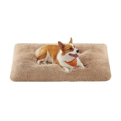 Feandrea Hundebett, Hundekissen, Flauschige Hundematte, Langer Plüsch, 110 x 73 cm, weiche Polsterung, waschbar, multifunktional, Kamelbraun PGW203K01 von Feandrea