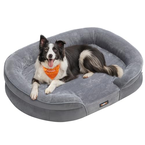 Feandrea Hundebett, Hundekissen, für große Hunde, 91 x 68 x 18 cm, orthopädisch, wasserdichte Innenschicht, erhöhte Ränder, Abnehmbarer, waschbarer Bezug, rutschfest, hellgrau PGW282G01 Feandrea Hundebett, Hundekissen, für große Hunde, 91 x 68 x 18 cm, orthopädisch, wasserdichte Innenschicht, erhöhte Ränder, Abnehmbarer, waschbarer Bezug, rutschfest, hellgrau PGW282G01 von Feandrea