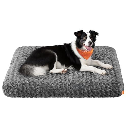 Feandrea Hundebett, Hundekissen XL, für große Hunde, Flauschige Hundematte, Plüsch, 110 x 73 cm, weiche Polsterung, waschbar, rutschfest, schiefergrau PGW293GN01 von Feandrea