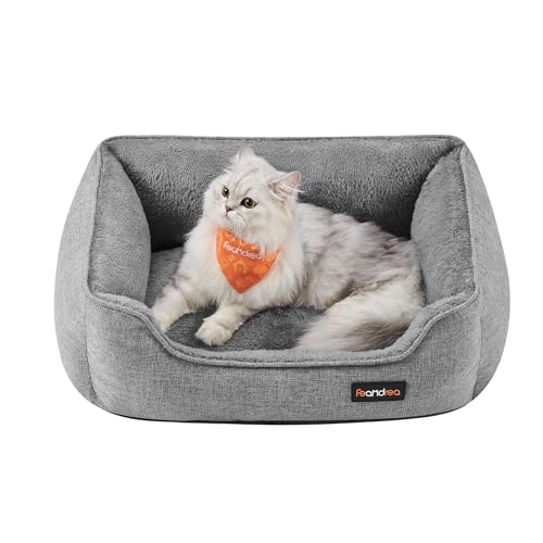 Feandrea Katzenbett, Hundebett, Hundekissen in Leinenoptik, erhöhte Ränder, rutschfeste Unterseite, Bezug abnehmbar waschbar, S, für Minihund, 60 x 50 x 21 cm, hellgrau PGW009G02 Feandrea Katzenbett, Hundebett, Hundekissen in Leinenoptik, erhöhte Ränder, rutschfeste Unterseite, Bezug abnehmbar waschbar, S, für Minihund, 60 x 50 x 21 cm, hellgrau PGW009G02 von Feandrea